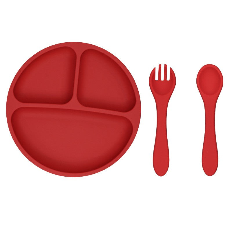 3PCS Children's Tableware Set Baby Eating Food Training Silicone Tableware Set Baby Sucker Feeding Dishes Plate With Spoon Fork