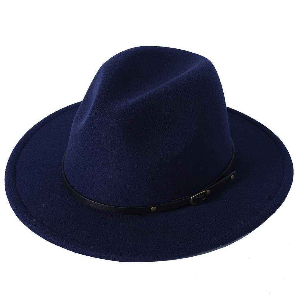 Fedora hat jazz hat men and women classic black leather belt Fedora Panama women autumn and winter Panama hat wholesale