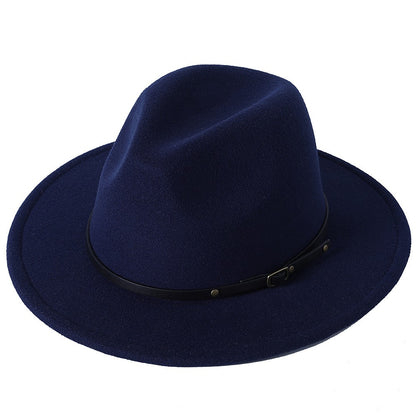Fedora hat jazz hat men and women classic black leather belt Fedora Panama women autumn and winter Panama hat wholesale