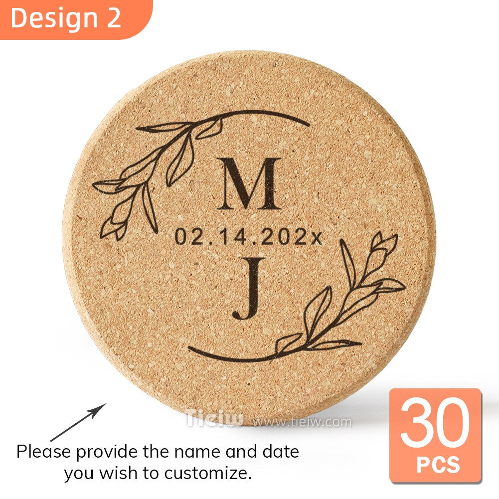 30pcs Personalized Cork Coasters-Tieiw Design-Wedding Favor for Guests Party Bridal Shower Corporate Engraved Coaster Gifts Bulk