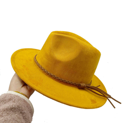 Chapéu Fedora Novo de Camurça 2023 Masculino e Feminino Outono Chapéu Panamá Jazz Estilo Britânico Elegante Retrô Fedora Chapéu de Aba Larga