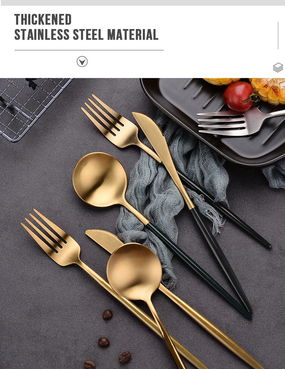 Conjunto de Talheres 24 Peças Aço Inoxidável Preto Dourado Faca Garfo Colher Talheres Ocidentais Prata Utensílios de Mesa