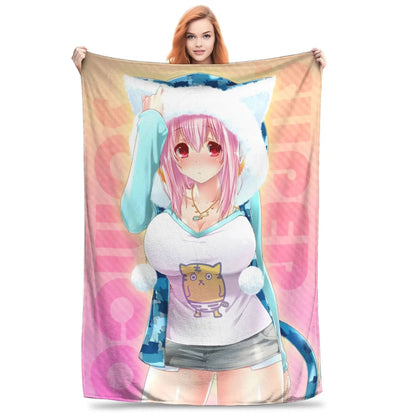 Cobertor de flanela Anime Super Sonico Garota Enfermeira Bonita para Decoração de AC de Verão, Macio e Quente, Colcha, decoração para casa