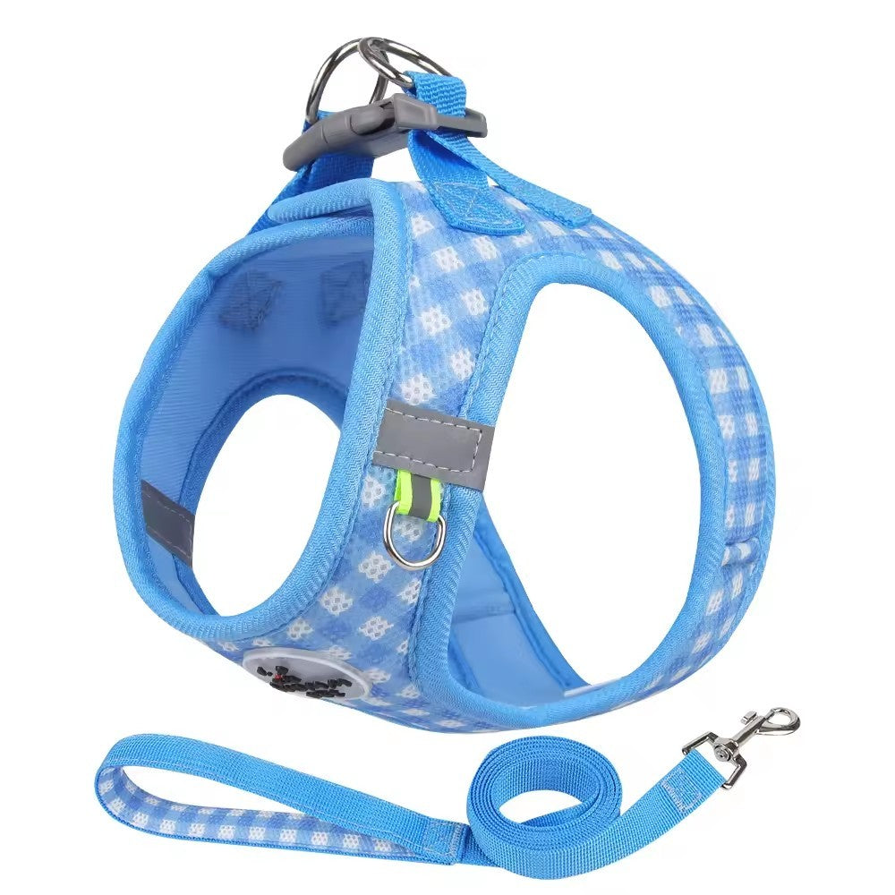 Colete Peitoral para Gatos com Estampa Xadrez, Coleira Atraente para Gatinhos, Coleira Anti-perda para Filhotes, Respirável para Exteriores, Ajustável e Refletora
