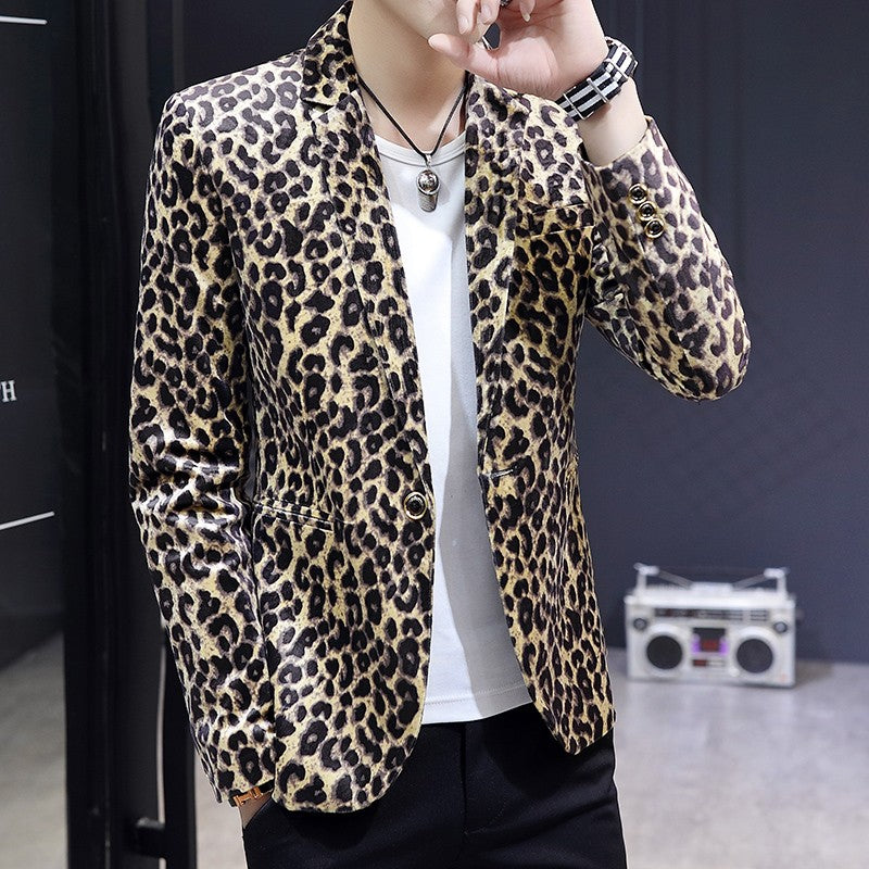 Blazer New Men's Fashion Business Gentleman Wedding British Style Banquet Leopard Print Luxe Handsome Outdoor Casual Blazer