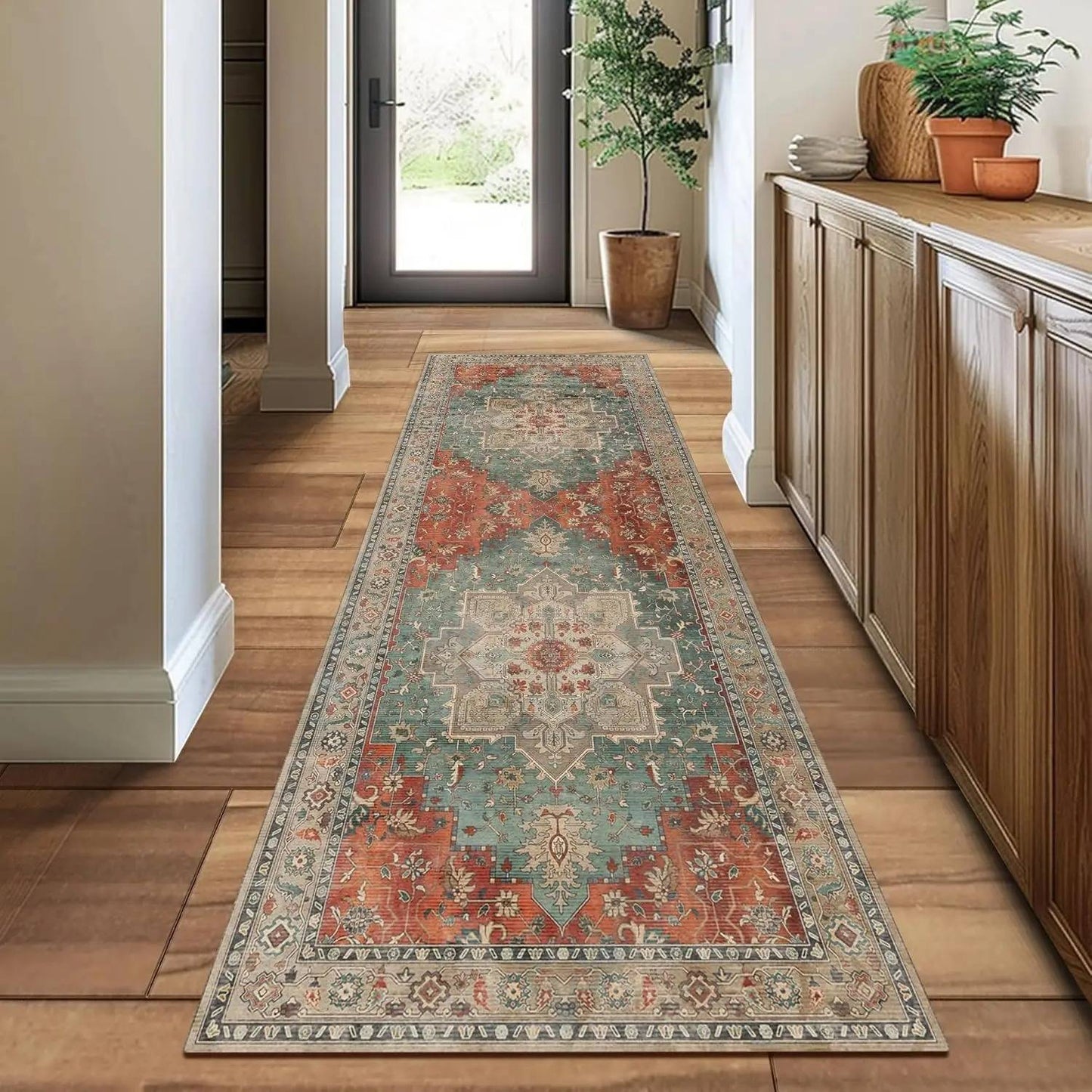 VIKAMA Persian Flannel Carpet Living Room Mat Hallway Mat Sofa Mat Bedroom Bedside Rug Long Rug Non-slip Washable Home Decor