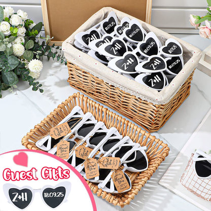 12-120Pcs Custom Wedding Sunglasses Personalised Heart Shaped Sunglasses Wedding Party Favors for Guest Date Initials Custom