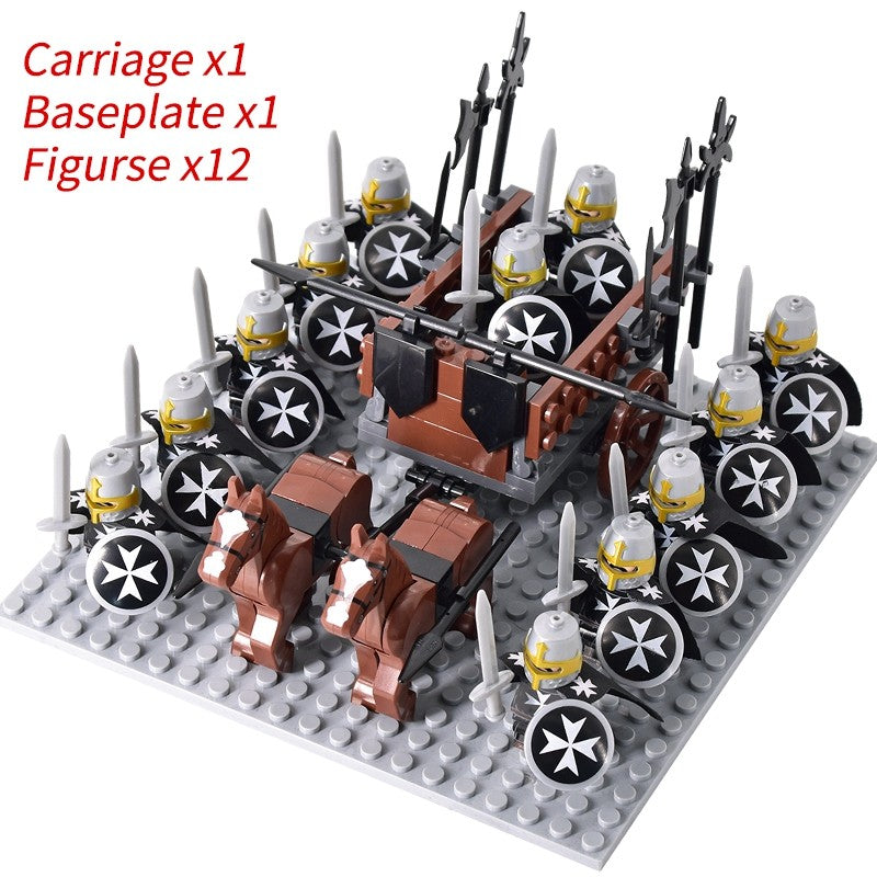 Castelo Medieval Cavaleiros Guerreiros Espartanos Cruzados Legião Romana Infantaria Cavalo de Guerra Carruagem Blocos de Montar Brinquedo de Figuras