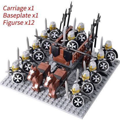 Castelo Medieval Cavaleiros Guerreiros Espartanos Cruzados Legião Romana Infantaria Cavalo de Guerra Carruagem Blocos de Montar Brinquedo de Figuras