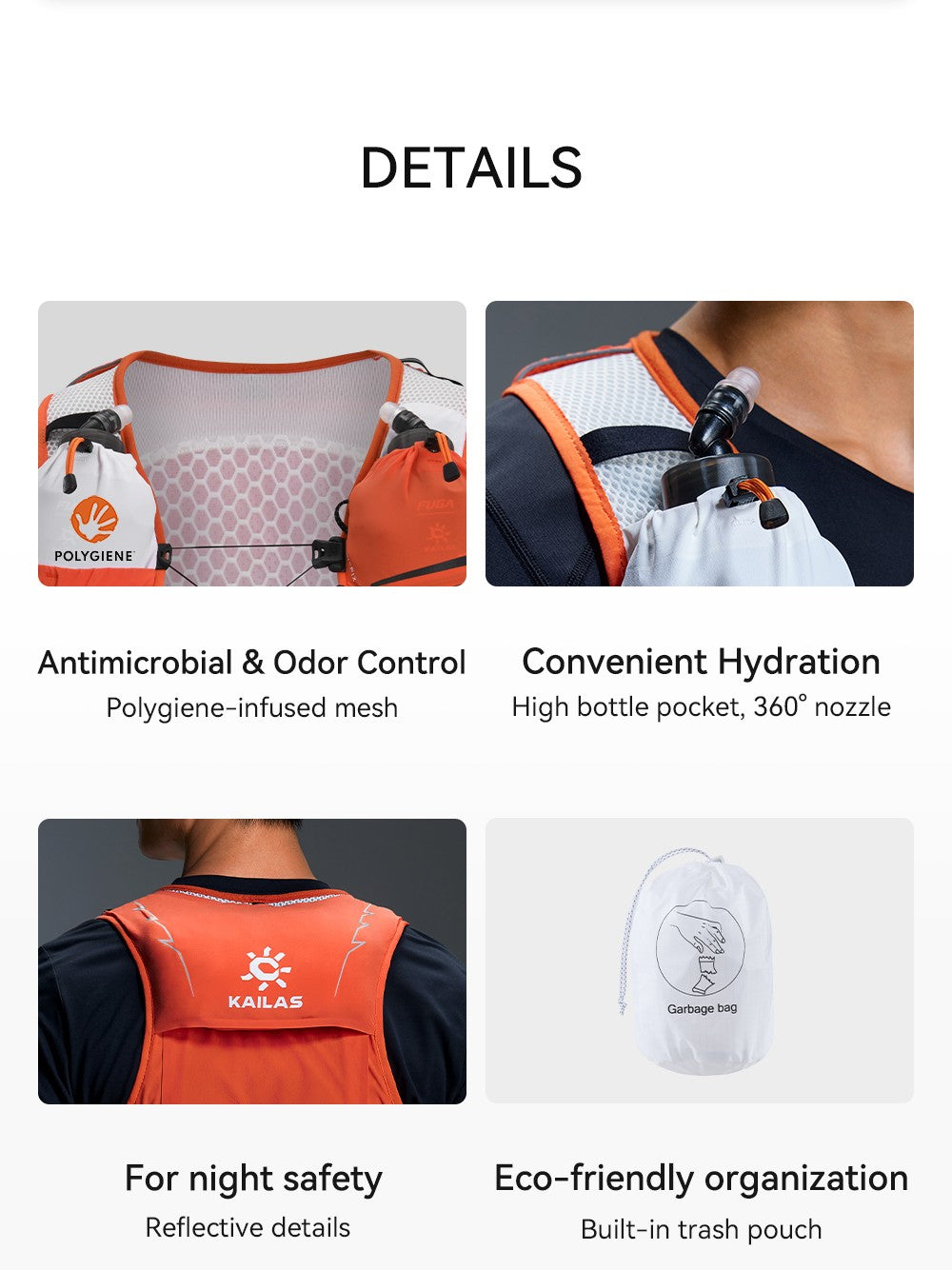 KAILAS FUGA AIR 8L Unisex Travel Marathon Trail Running Hiking Cycling Backpacks  with Dual Soft Water Bottles KA2554005