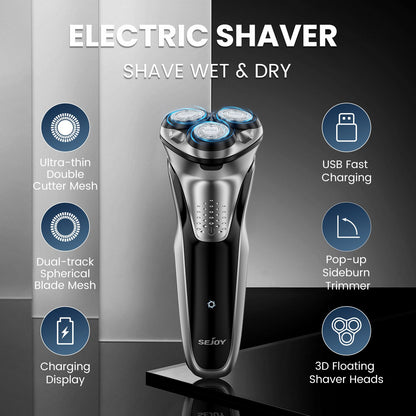 Sejoy Electric Razor for Men’s Electric Shavers Rotary Waterproof Rechargeable Electric Shaver Cordless