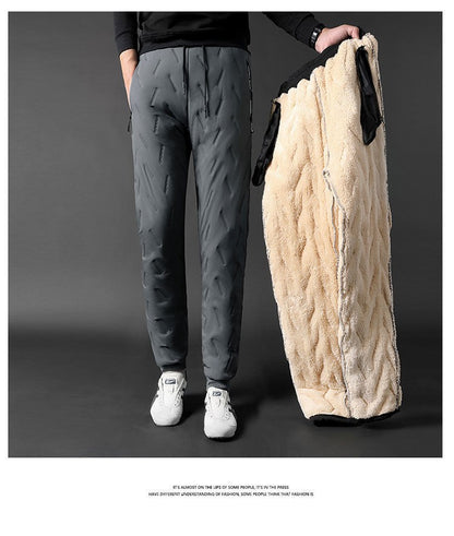 Men's Winter Thiened Fce Lined down Cotton Pants Casual Spor Long Trousers Loose Fit Warm Outerwear for Autumn And Winter