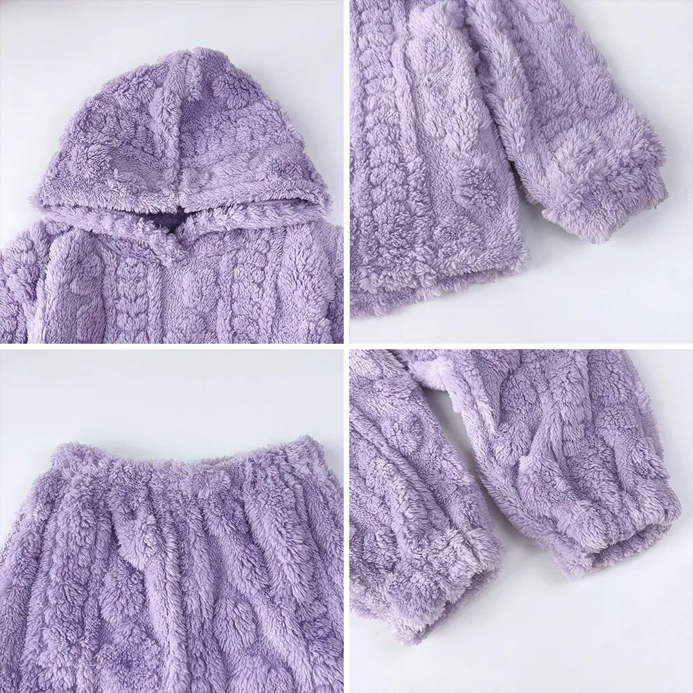 Baby Girl Clothes Purple Plush Jacquard Top+Pants 2-piece Set for Autumn and Winter Home Kids Casual Pajamas 3-7 Years Old