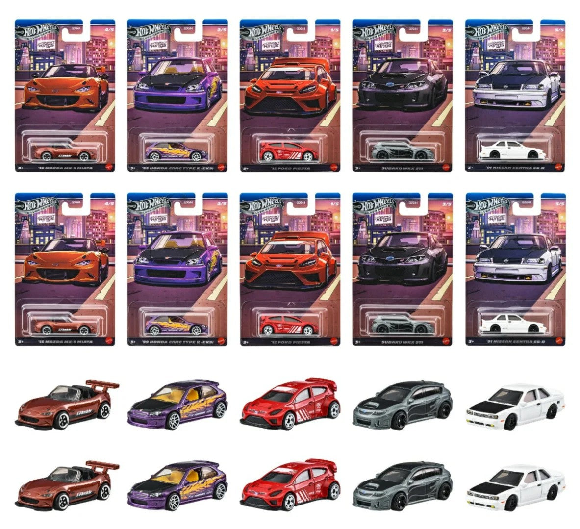Nova Série Hot Wheels Silver Compact Kings Modelos de Carros Colecionáveis em Escala 1:64 Ford Honda Civic Subaru WRX Mazda Nissan de Liga Leve