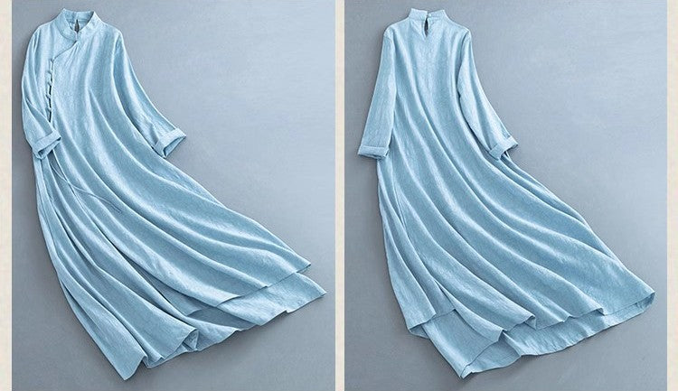 NYFS 2025 Spring Autumn New Womens Dresses Vestidos Robe Elbise Loose Plus Size Cotton Linen Double Layer Long Dress