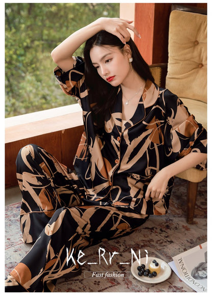 Premium Women's Ice Silk Pajama Set Lightweight Long Sleeve Loungewear Fashionable Silk Design Luxurious Comfort for Homewear