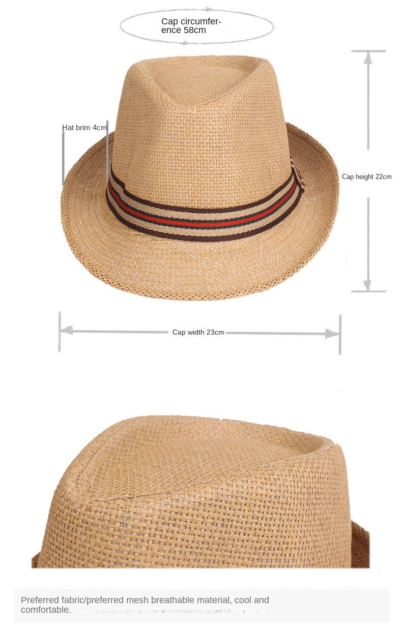 Chapéu de Palha Masculino Moda Primavera Verão Chapéus de Sol Praia Feminino Cor Sólida Fedoras Fita Listrada Casual Cowboy Jazz Cap Gangster Cap