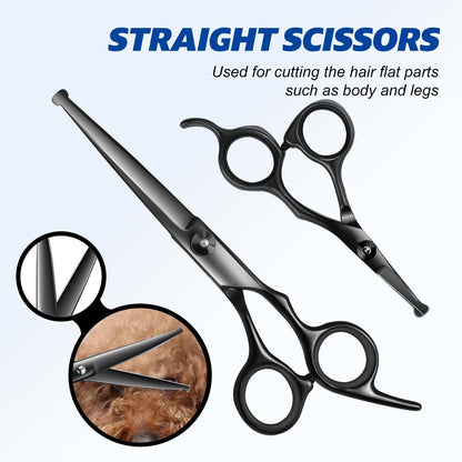 Kit de Tesouras de Aço Inoxidável para Tosa de Animais de Estimação para Destros - Conjunto de 4 Peças com Pontas Redondas de Segurança para Cães e Gatos