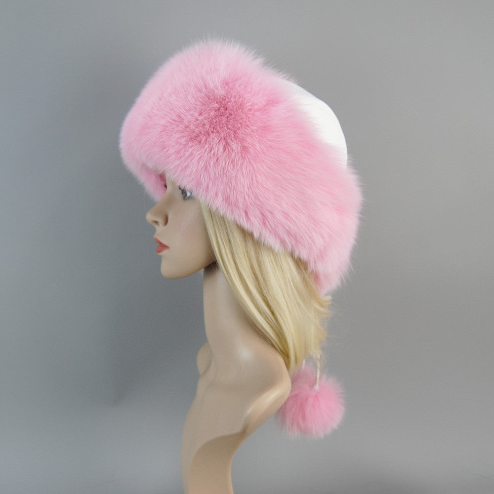 Nova Touca de Luxo de Inverno 100% Pelo de Raposa Natural Toucas de Pelo de Raposa Real de Qualidade para Mulheres Toucas de Pelo de Raposa Genuíno para Meninas