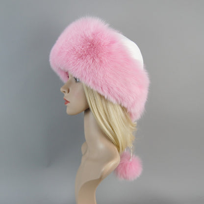Nova Touca de Luxo de Inverno 100% Pelo de Raposa Natural Toucas de Pelo de Raposa Real de Qualidade para Mulheres Toucas de Pelo de Raposa Genuíno para Meninas