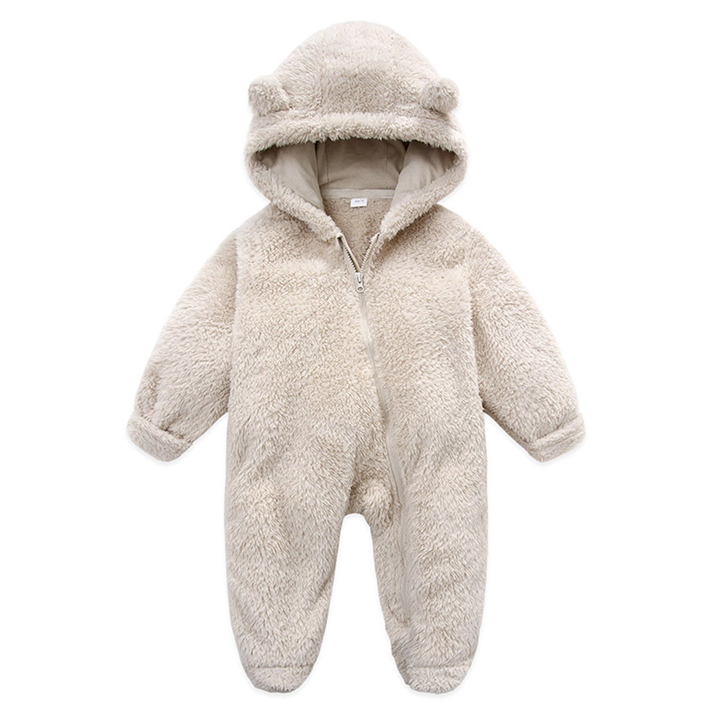 0-12M Baby Plush Warm Jumpsuits Boys Girls Long Sleeve Hooded Zipper Romper Newborn Infant Fall Winter Clothes
