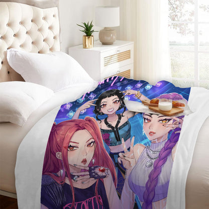 Huntrix Blankets K pop Demon Hunters Zoey Rumi Mira Soft Warm Throw Blanket Kids Living Room Couch Sofa Bed Fluffy Bedspread
