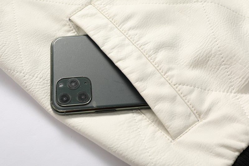 Men's Leather Bomber Jacket Windproof and rainproof Scorpion Embroidery Hooded Jacket PU Leather Winter, Drive