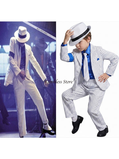 Children Michael Jackson Dancer Cosplay Suits for Kids Stage Performance Smooth Criminal MJ Cos Costumes Sets Kid Halloween