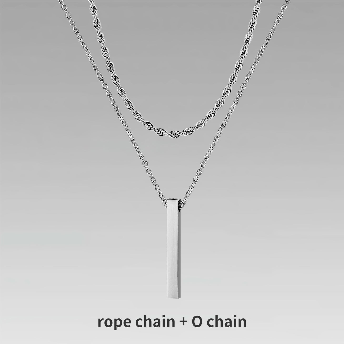 Vnox 3D Vertical Bar Necklaces for Men, Layering Stainless Steel Geometric Pendant, Layered Wheat Rope Cuban Chain, Boy Collar