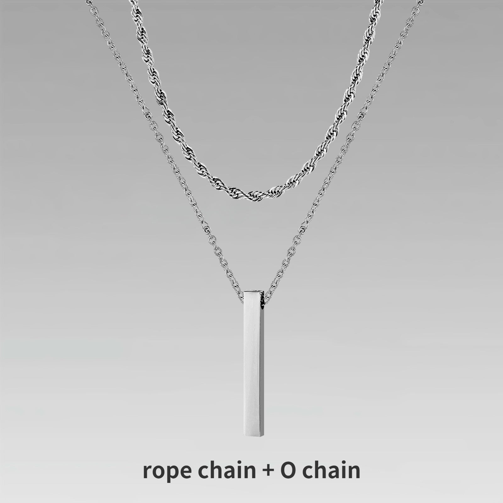 Vnox 3D Vertical Bar Necklaces for Men, Layering Stainless Steel Geometric Pendant, Layered Wheat Rope Cuban Chain, Boy Collar