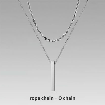 Vnox 3D Vertical Bar Necklaces for Men, Layering Stainless Steel Geometric Pendant, Layered Wheat Rope Cuban Chain, Boy Collar
