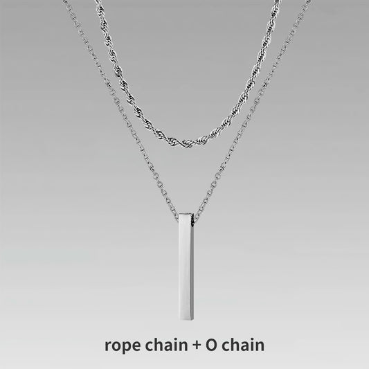 Vnox 3D Vertical Bar Necklaces for Men, Layering Stainless Steel Geometric Pendant, Layered Wheat Rope Cuban Chain, Boy Collar