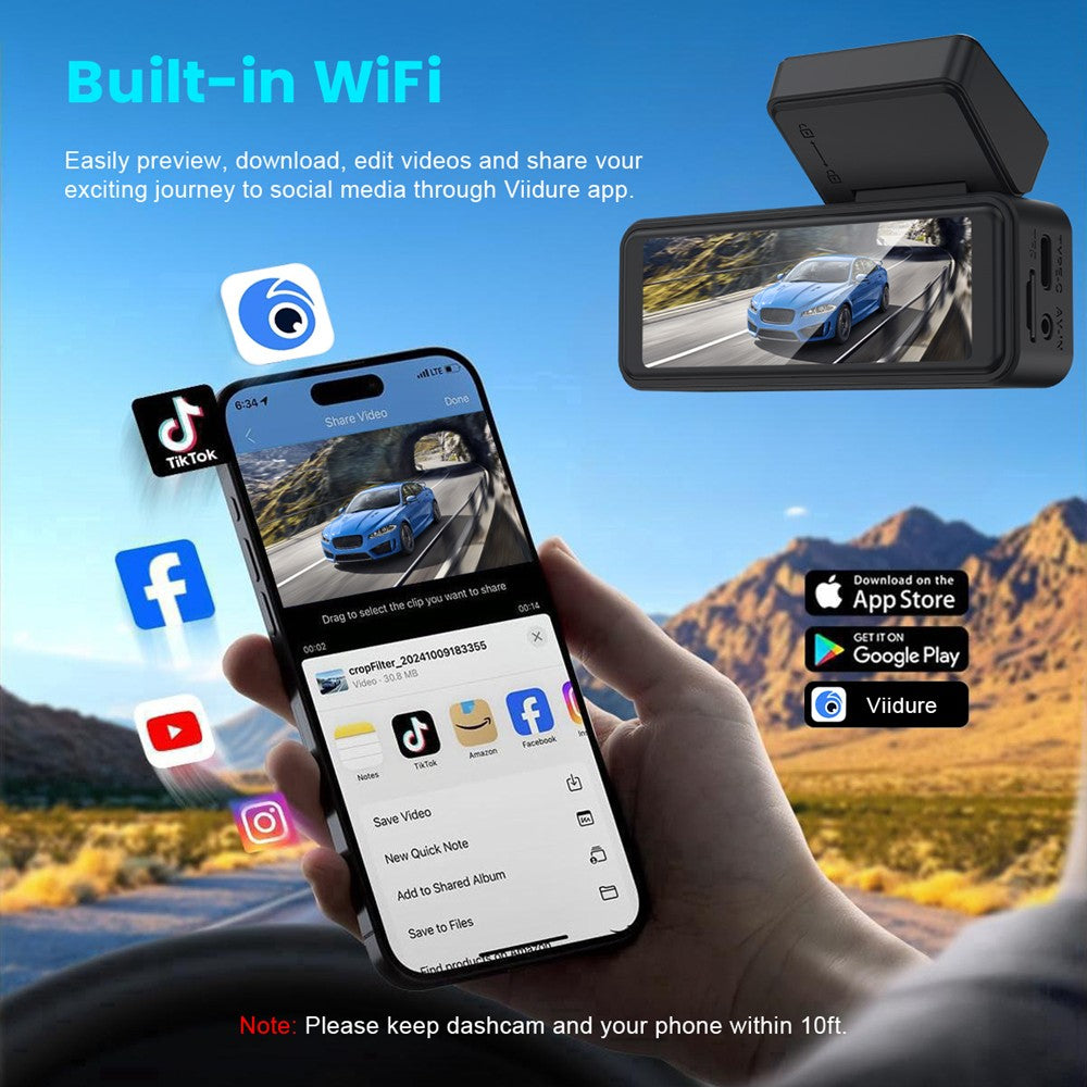 Kocam Dash Cam 4K 3,2 polegadas Mini Carro DVR Lente Dupla Com GPS WIFI ADAS Estacionamento 24h Câmera de Ré 2.5K Visão Noturna Caixa Preta