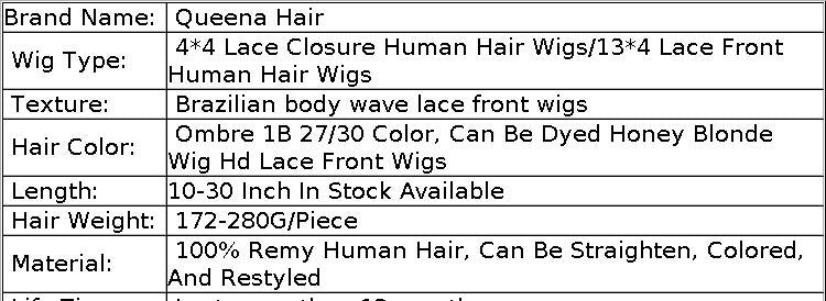 Peruca Front Lace Mel Loira Pré-arrancada 1B 27 Cabelo Humano Ombre Body Wave Peruca Front Lace Cabelo Humano 180% Bodywave Cru 30 Polegadas