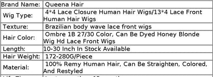 Peruca Front Lace Mel Loira Pré-arrancada 1B 27 Cabelo Humano Ombre Body Wave Peruca Front Lace Cabelo Humano 180% Bodywave Cru 30 Polegadas