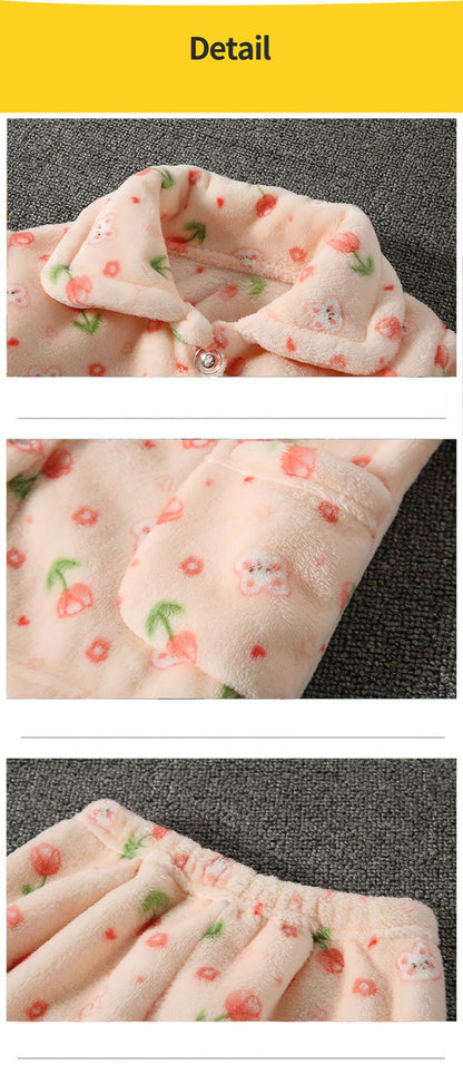 High Quality Coral Fleece Flannel Cute Cartoon Pattern Pajama Sets Boys and Girls Long Sleeve Warm Comfortable Winter Sleepwear