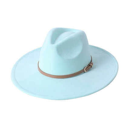 Chapéu fedora de aba larga com cinto de camurça vegana em formato de coração para homens e mulheres chapéu jazz de feltro chapéu feminino clássico