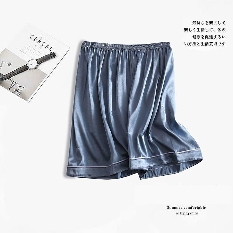 New Men Pajamas Pants Summer Satin Elastic Waist Solid Color Homewear Casual Pyjama Boxers Bottoms Beach Shorts Pjs Pants