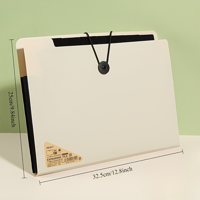 1PC Premium Black 5-Compartment Folder with Handle, Durable PP Desk Organizer with Color-Coded Labels for Office & Home Use