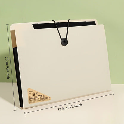 1PC Premium Black 5-Compartment Folder with Handle, Durable PP Desk Organizer with Color-Coded Labels for Office & Home Use