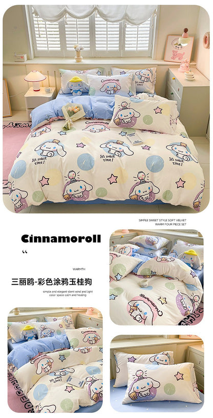 New Sanrio Hello Kitty Bedding Set Cotton Kuromi Melody Bedding Double Pillowcase Bed Linens Girl Dorm Bedclothes Home Textile