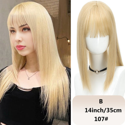 Franja sintética feminina de 25 cm/35 cm, lisa, aplique de cabelo topo, três presilhas, peruca preta/peruca marrom/peruca bege/peruca cáqui