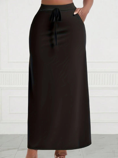 Plus Size 1XL-5XL Pocket A-Line Skirt Women's High Waisted Trendy Knee Length Ladies Clothing Tight Skirt