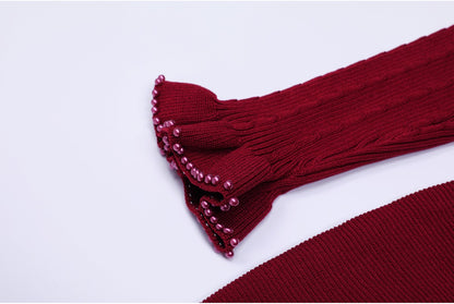 High Quality Spring And Autumn New Fashion Knitted Heavy Industry Pearl Slim Fit And Slimming Round Neck Long Sleeved Dress