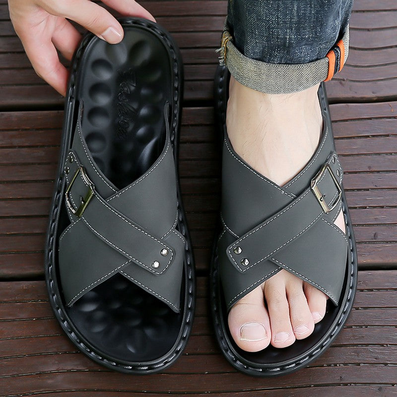 Men Summer Stylish Slippers Open-toe Soft-Soled Shoes Simple Solid Color Half Drag Slip-On Shoes Outdoor Man Comfortable Sandals