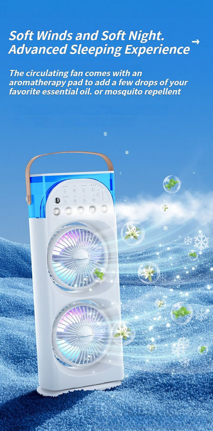 Multi-Function Mist Fan with Oscillating Air Conditioner, Aromatherapy, Colorful Lights & Timer for Home Office Use