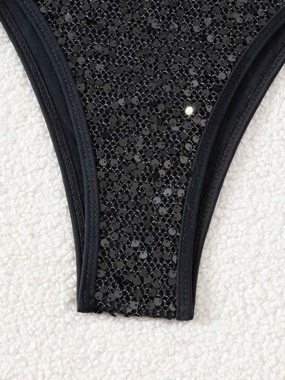Shiny Sequin Black Bikini Set Women Sexy Push Up Bra Tie Side Triangle Swimsuit 2025 Brazilian Beach Bathing Suit Micro Swimwear