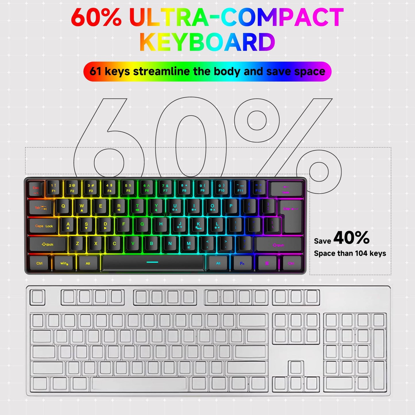 Wired Keyboard Mechanical Feel 61 Keys Usb Wired Gaming RGB Backlit Keyboard PC Gamer Accessories for Computer Gamers Ofiice