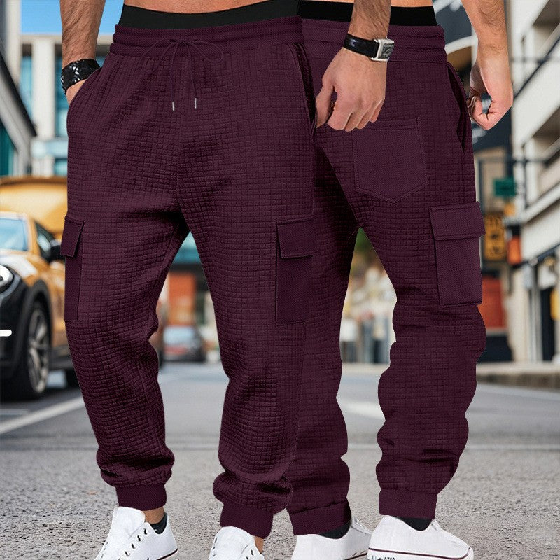 Men's Clothing  Pants Autumn Winter Fashion Casual Heavyweight Small Check Loose Jogger Sweatpants Waffles