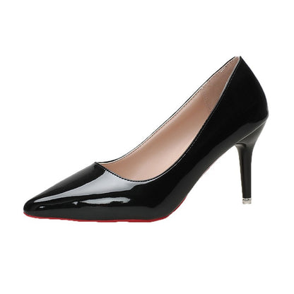 Sapatos femininos sexy de salto alto com sola vermelha, scarpin clássico, couro macio para outono, para uso em festas e casamentos.